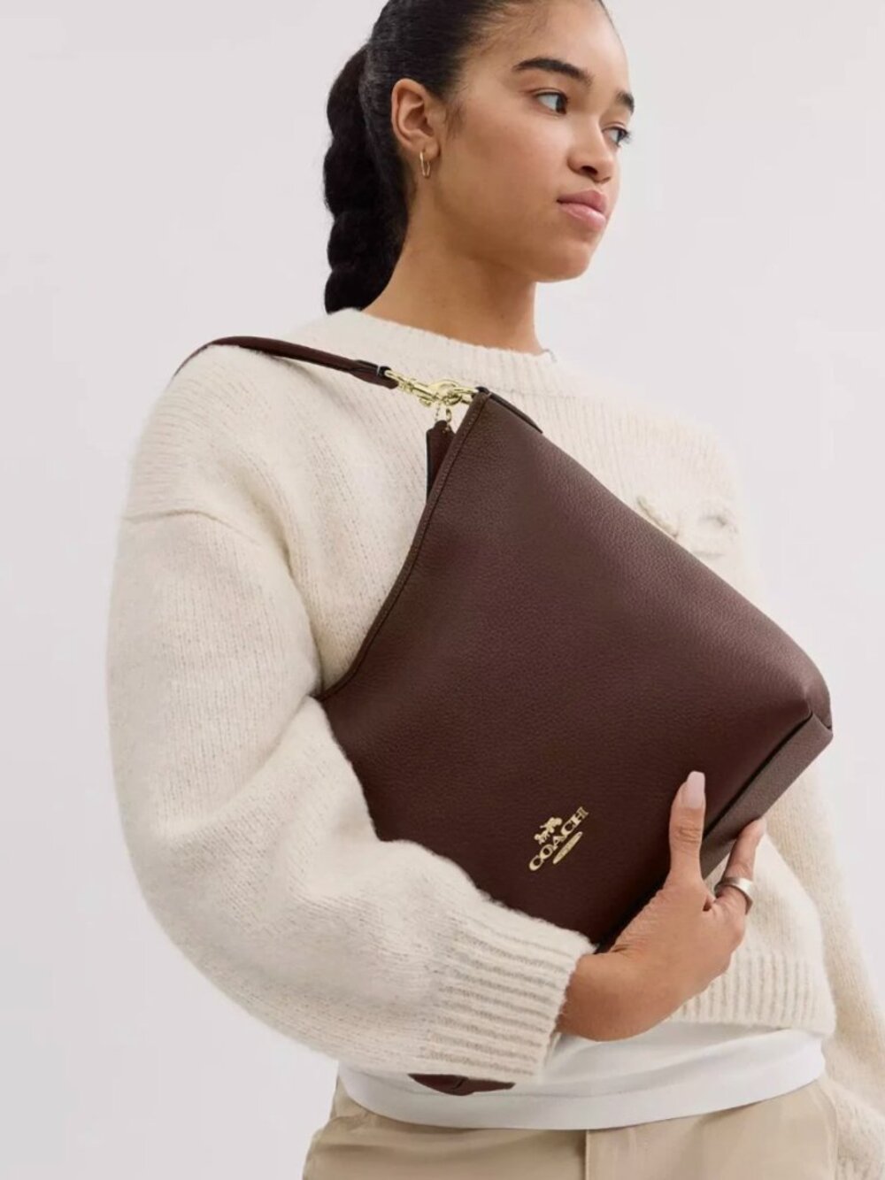 Coach Pebble Leather Laurel large Shoulder Hobo with Gold hardware/maple color - Picture 4 of 13